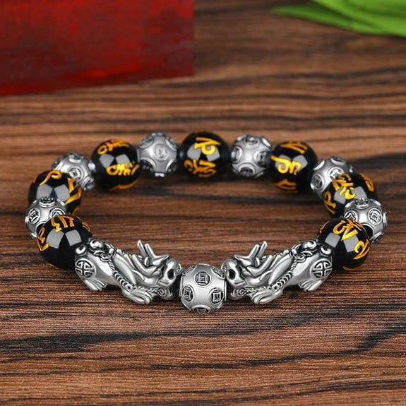 Fengshui Golden Color Pixiu Unicorn Obsidian Beads Bracelet Charm Lucky  Wealth for Women Trendy Jewelry Word